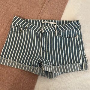 pinstriped stretch jean shorts